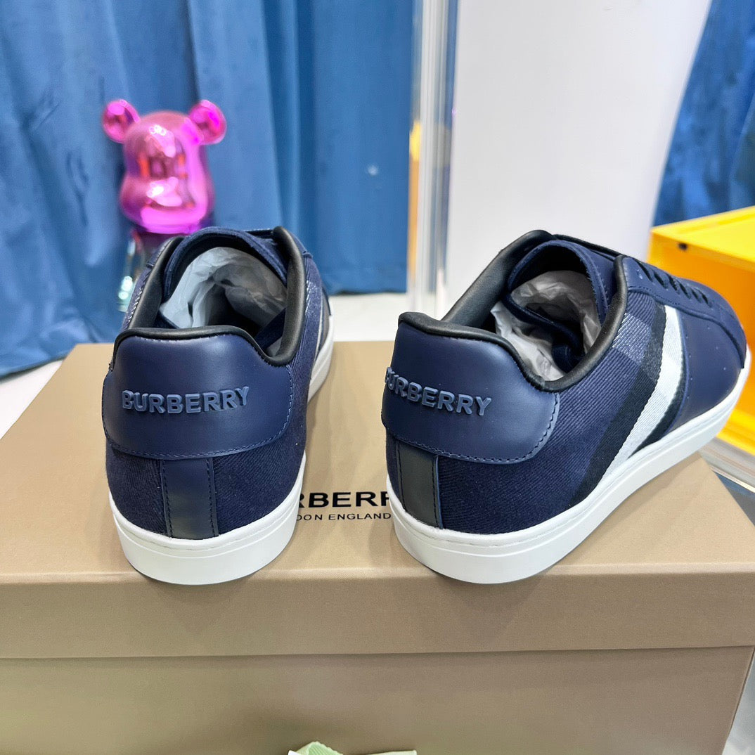 Navy Leather Striped Low-Top - Men's