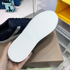 Navy Leather Striped Low-Top - Men's