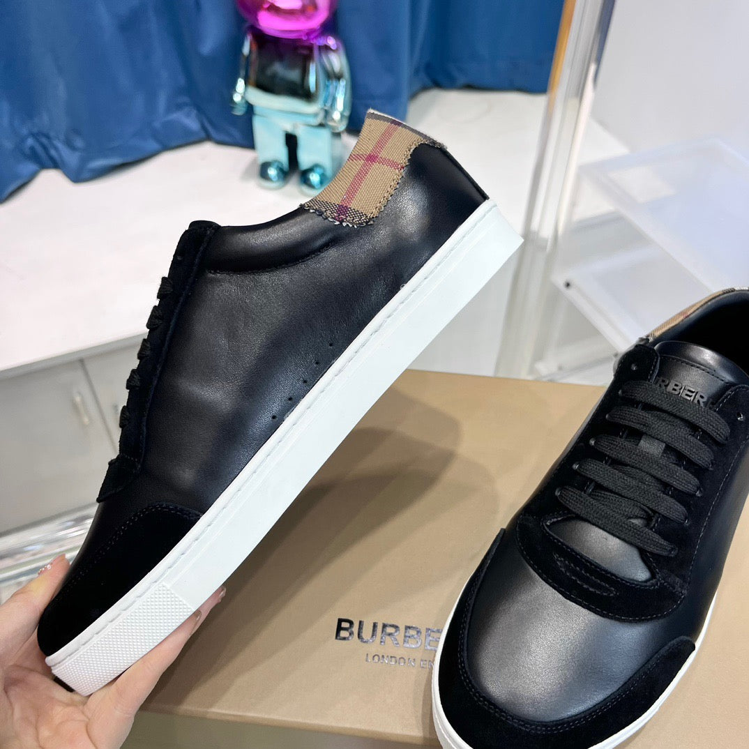 Black Leather Check Heel Low-Top - Men's