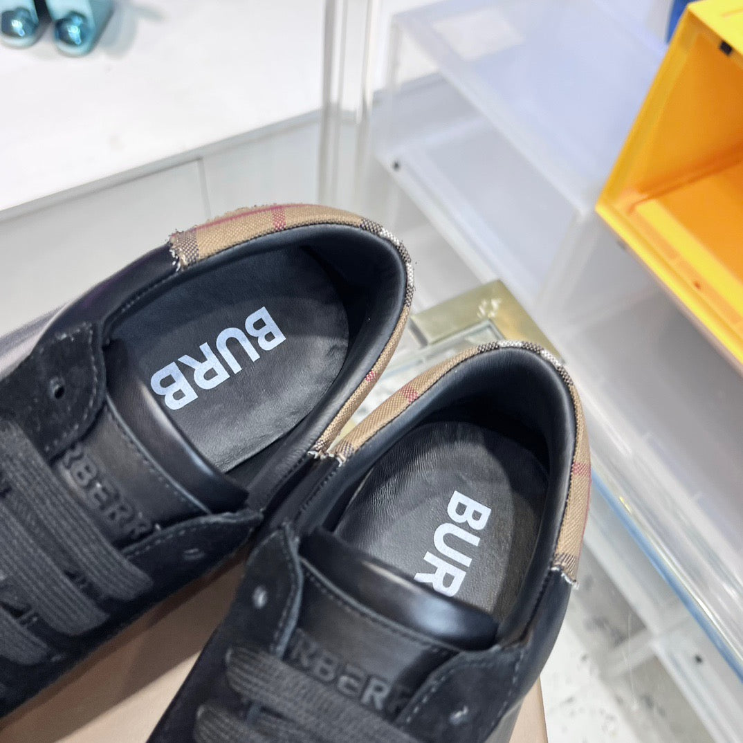 Schwarzer Leder-Sneaker mit Karo-Absatz – Herren