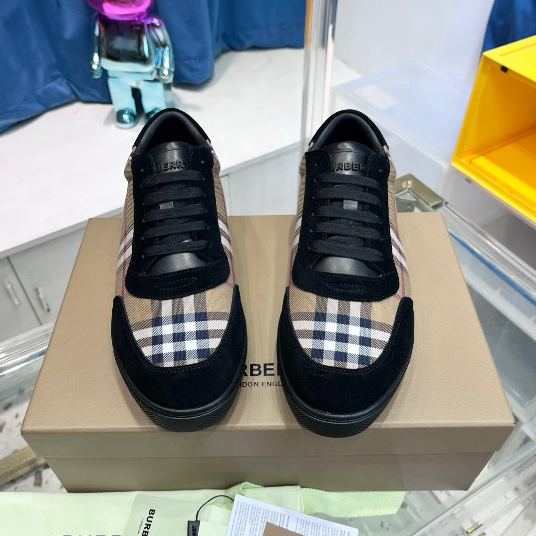Black Canvas Check Panel Low-Top - Men's