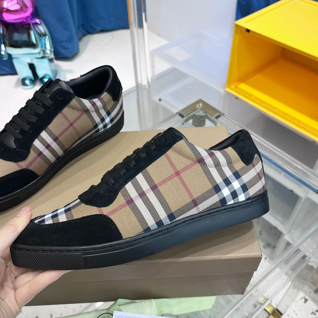 Black Canvas Check Panel Low-Top - Men's