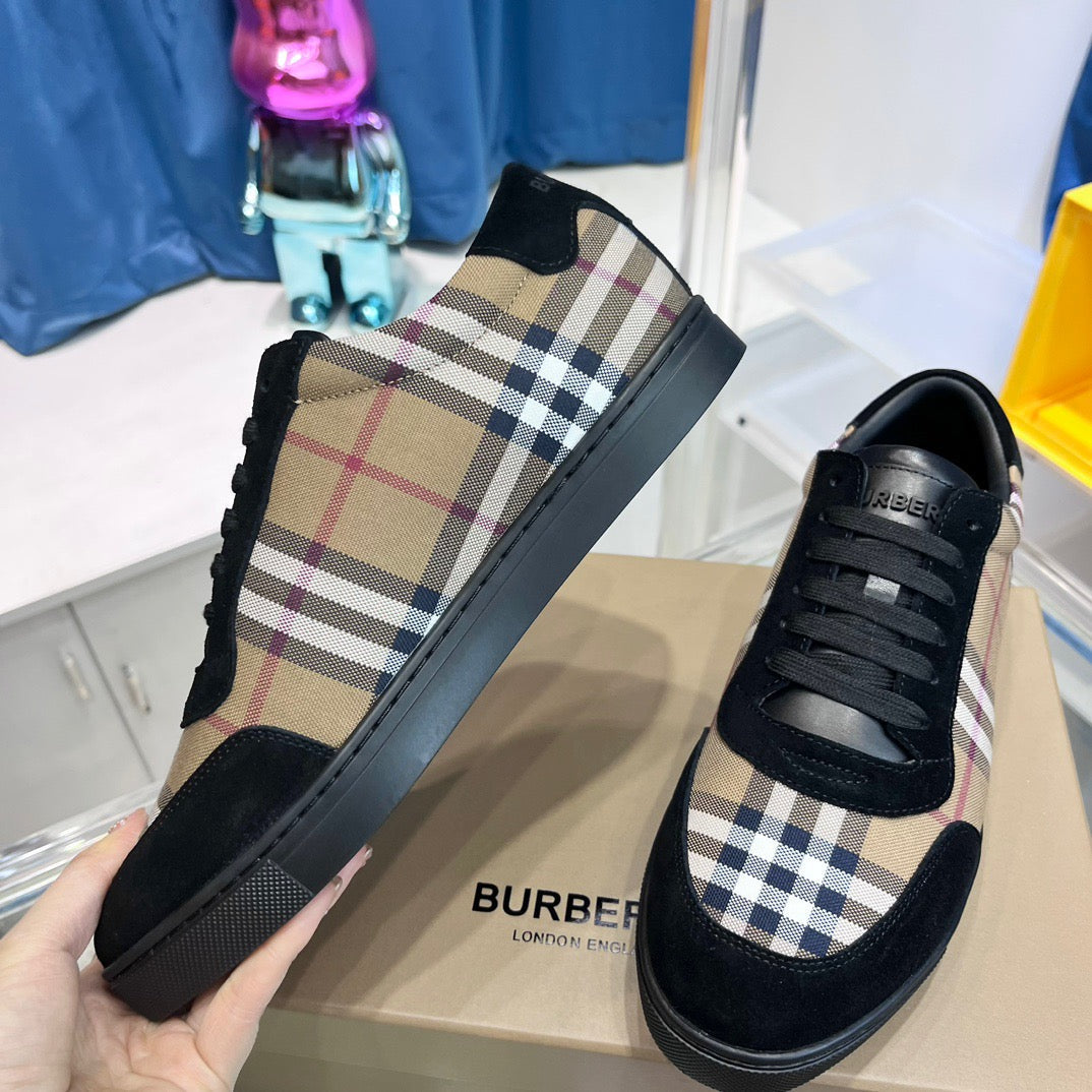 Black Canvas Check Panel Low-Top - Men's
