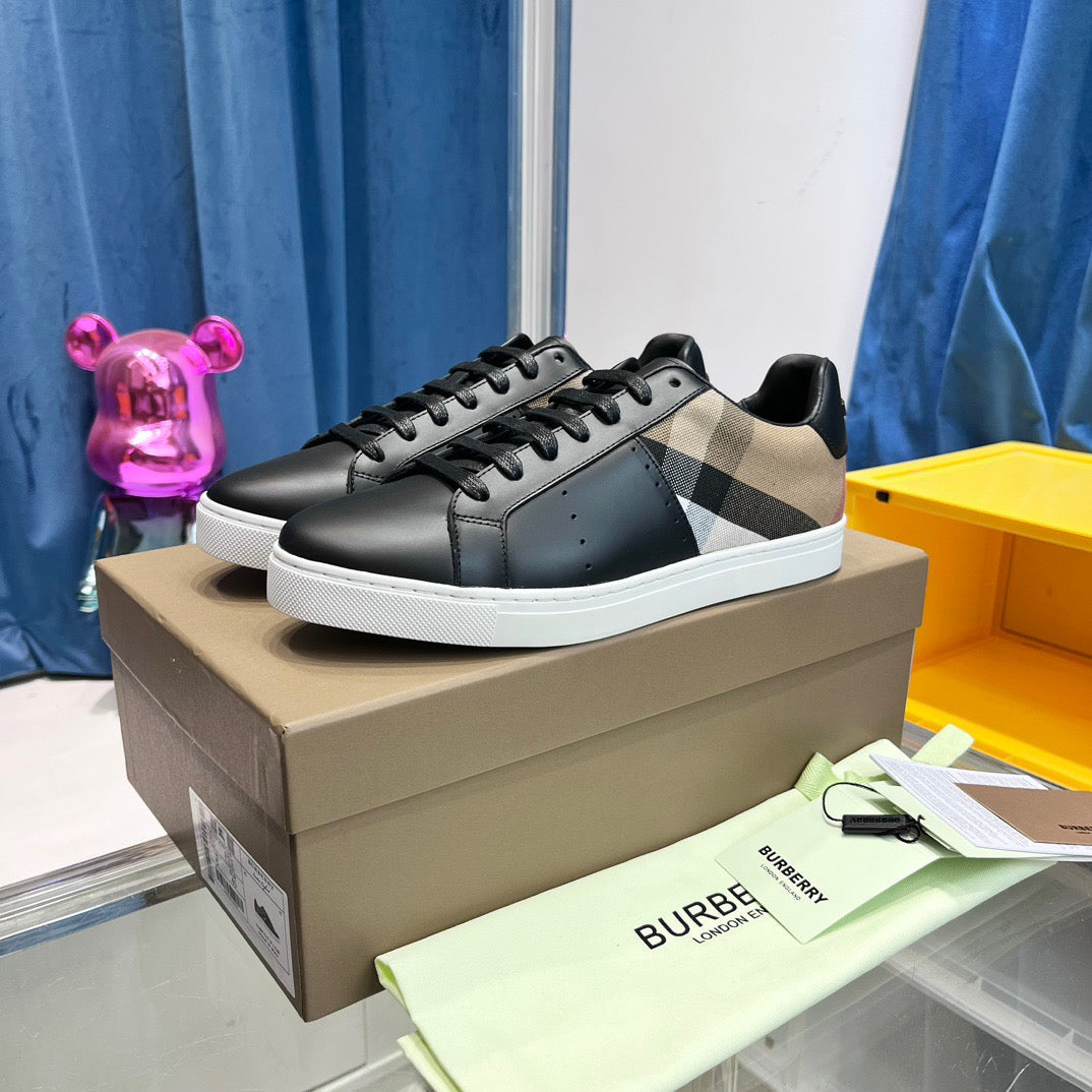Black Leather Contrast Sole Low-Top - Men's
