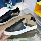 Schwarze Leder-Low-Top-Sneaker mit Kontrastsohle – Herren