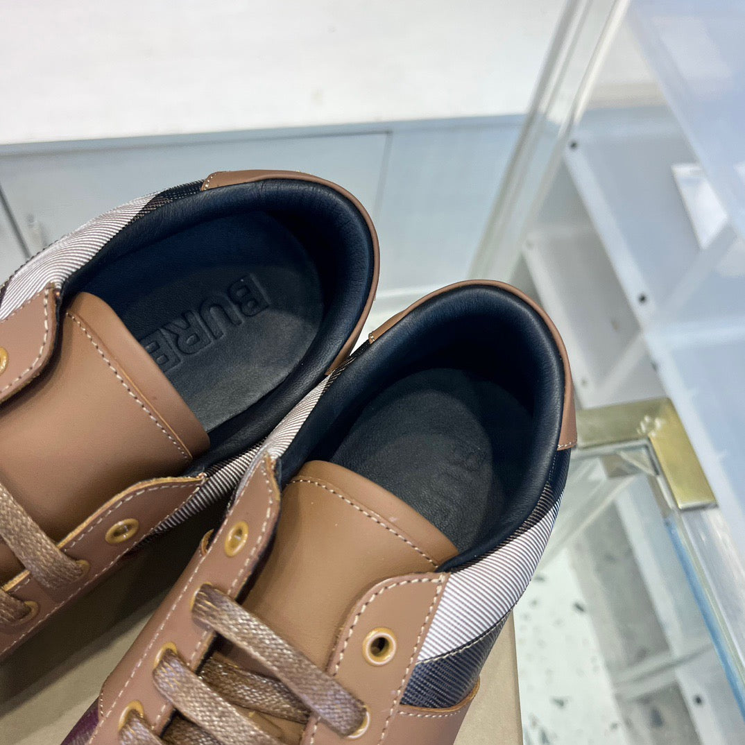 Camel Leather Check Panel Low-Top – Herren