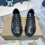 Black Leather Check Panel Low-Top - Men's