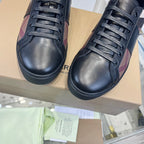Black Leather Check Panel Low-Top - Men's