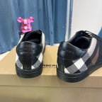 Black Leather Check Panel Low-Top - Men's