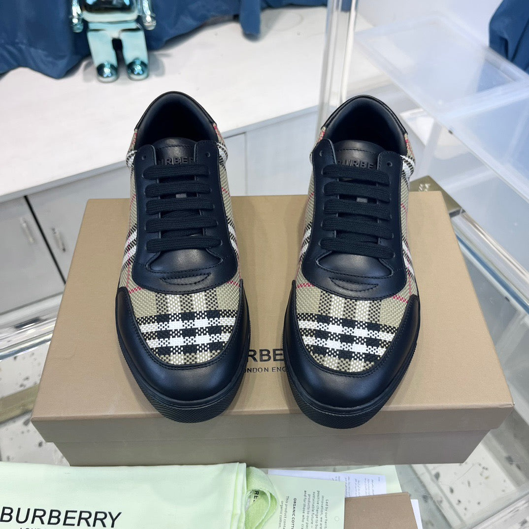 Beige Leather Check Low-Top - Men's