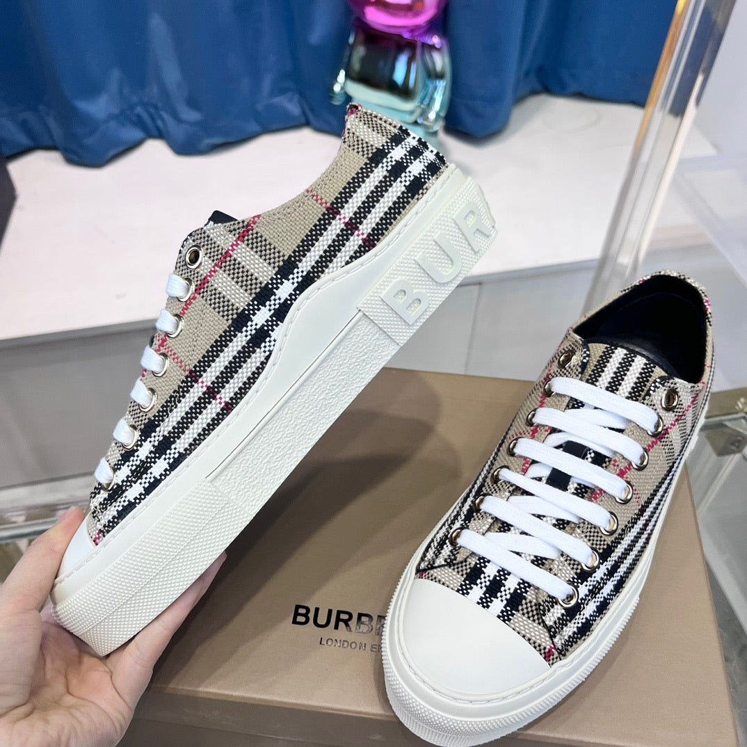 Beige Canvas Check Platform - Men's