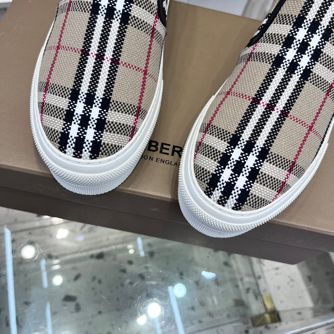 Beige Canvas Check Low-Top – Herren