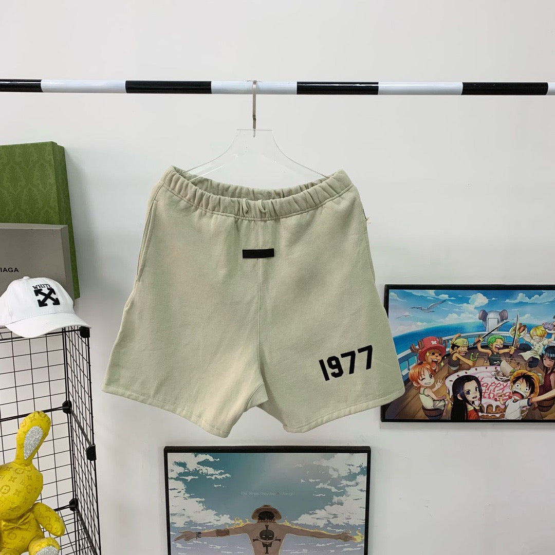 Cream Cotton Numeral Print Drawstring - Men's