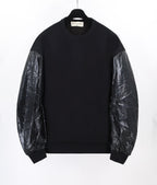 Black Cotton Leather Sleeve Bomber - Men's