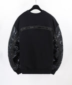 Black Cotton Leather Sleeve Bomber - Men's