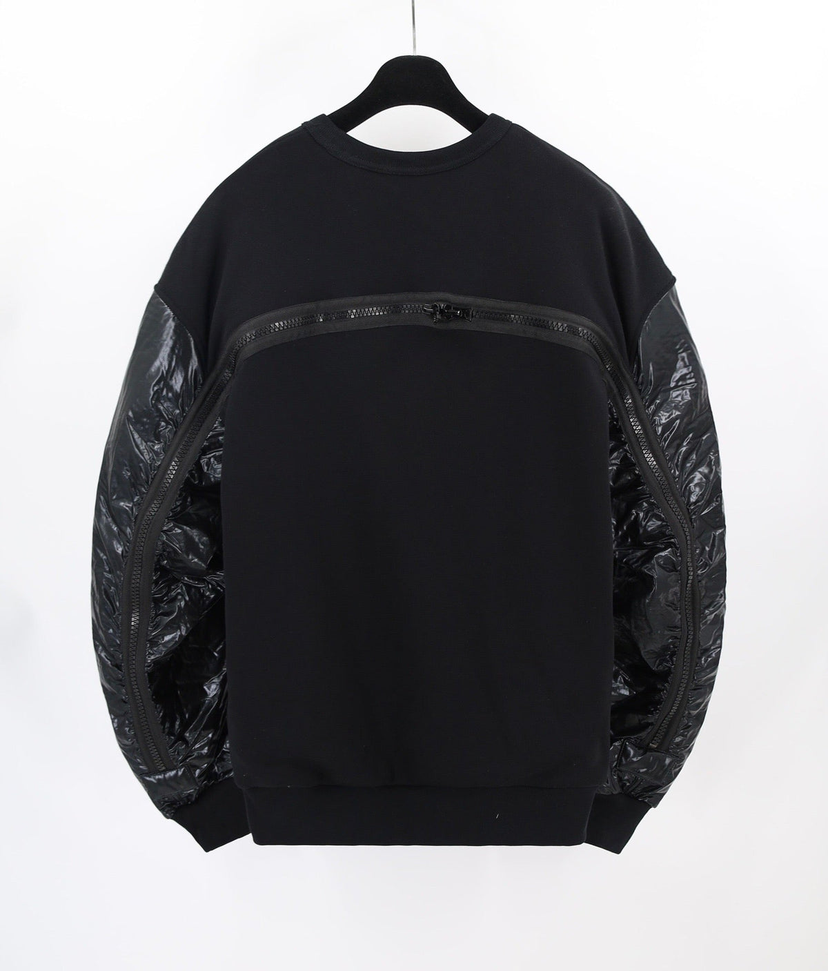 Black Cotton Leather Sleeve Bomber - Men's