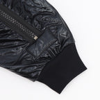Black Cotton Leather Sleeve Bomber - Men's