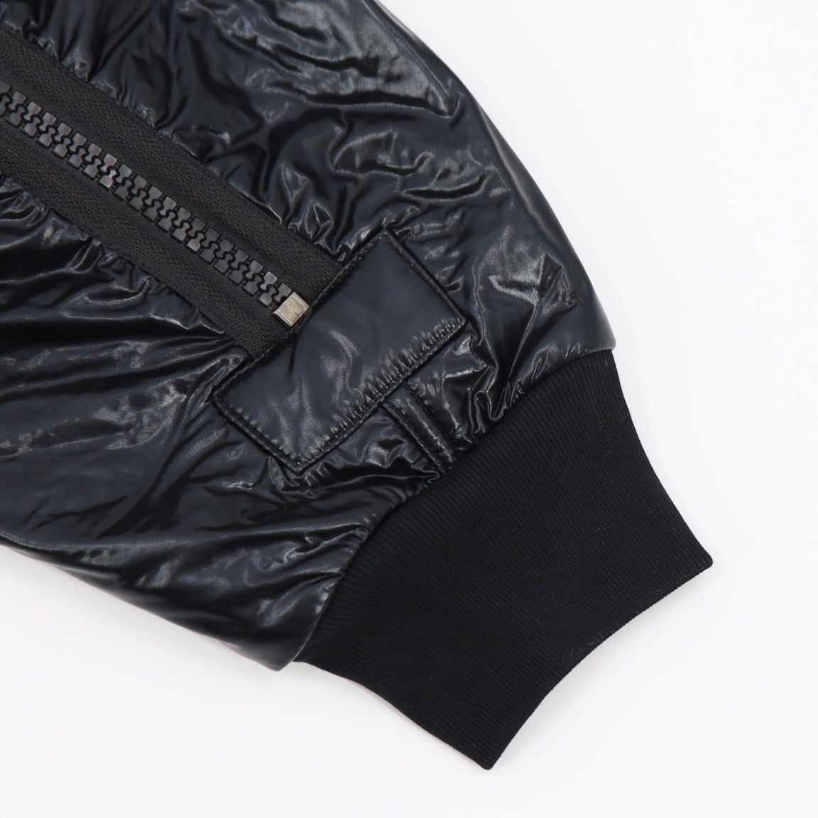 Black Cotton Leather Sleeve Bomber - Men's