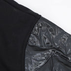 Black Cotton Leather Sleeve Bomber - Men's