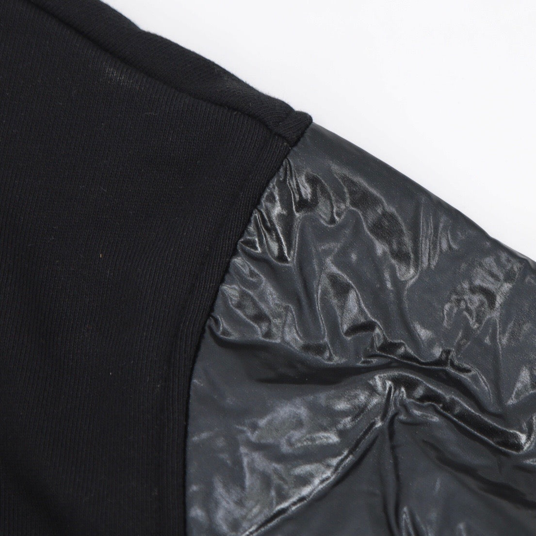 Black Cotton Leather Sleeve Bomber - Men's