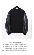 Black Cotton Leather Sleeve Bomber - Men's
