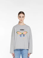 Grey Cotton Butterfly Graphic Crewneck - Women's