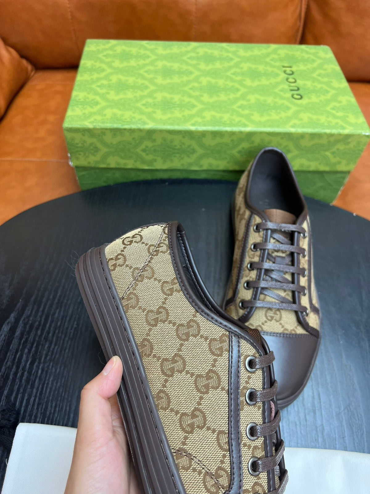 Beige Canvas Monogram Low-Top - Men's