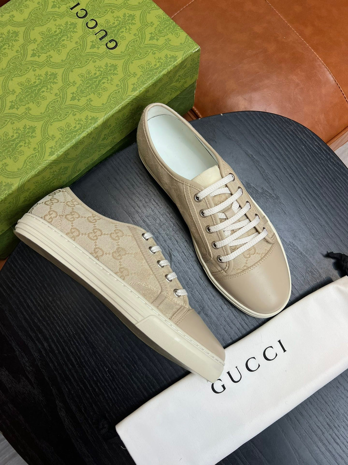 Beige Canvas Monogram Low-Top - Men's