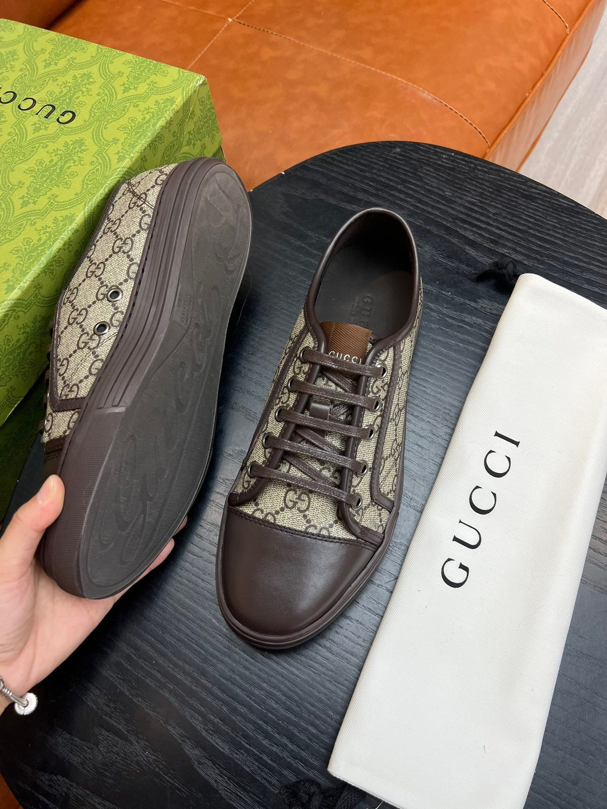 Beige Canvas Monogram Low-Top - Men's