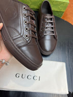 Brown Leather Plain Low-Top - Men's