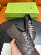 Brown Leather Plain Low-Top - Men's