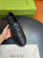 Brown Leather Plain Low-Top - Men's