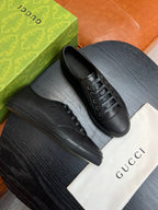 Brown Leather Plain Low-Top - Men's
