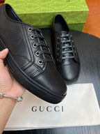 Brown Leather Plain Low-Top - Men's