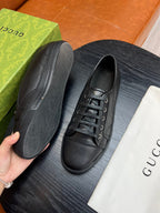 Brown Leather Plain Low-Top - Men's