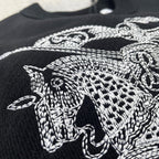 Schwarzes besticktes Rundhalsshirt aus Baumwolle – Herren