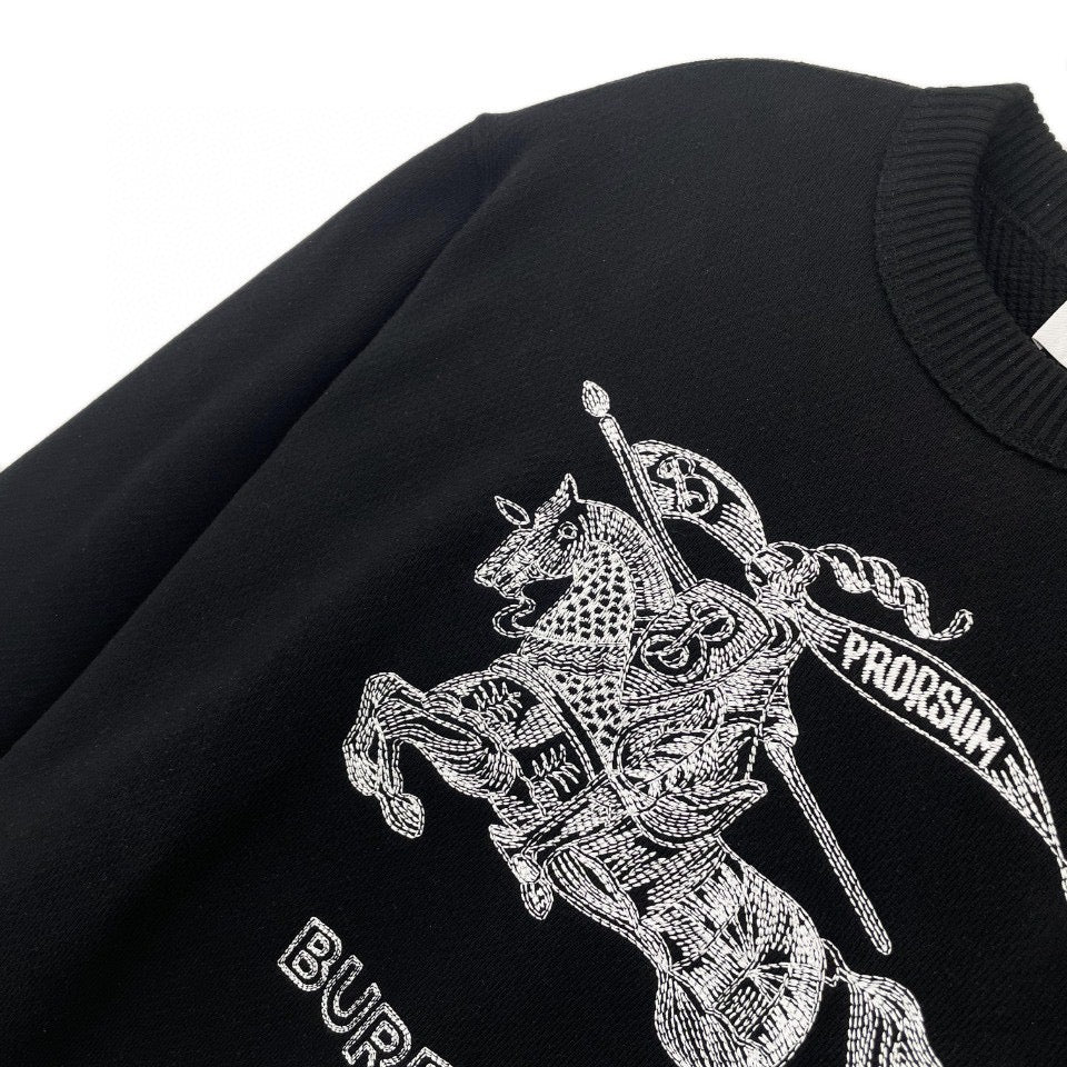Schwarzes besticktes Rundhalsshirt aus Baumwolle – Herren