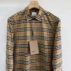 Beiges Baumwoll-Langarmshirt mit klassischem Karomuster – Herren