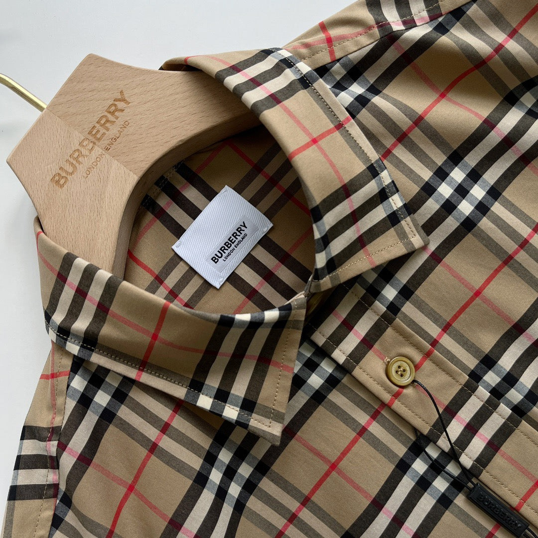 Beiges Baumwoll-Langarmshirt mit klassischem Karomuster – Herren