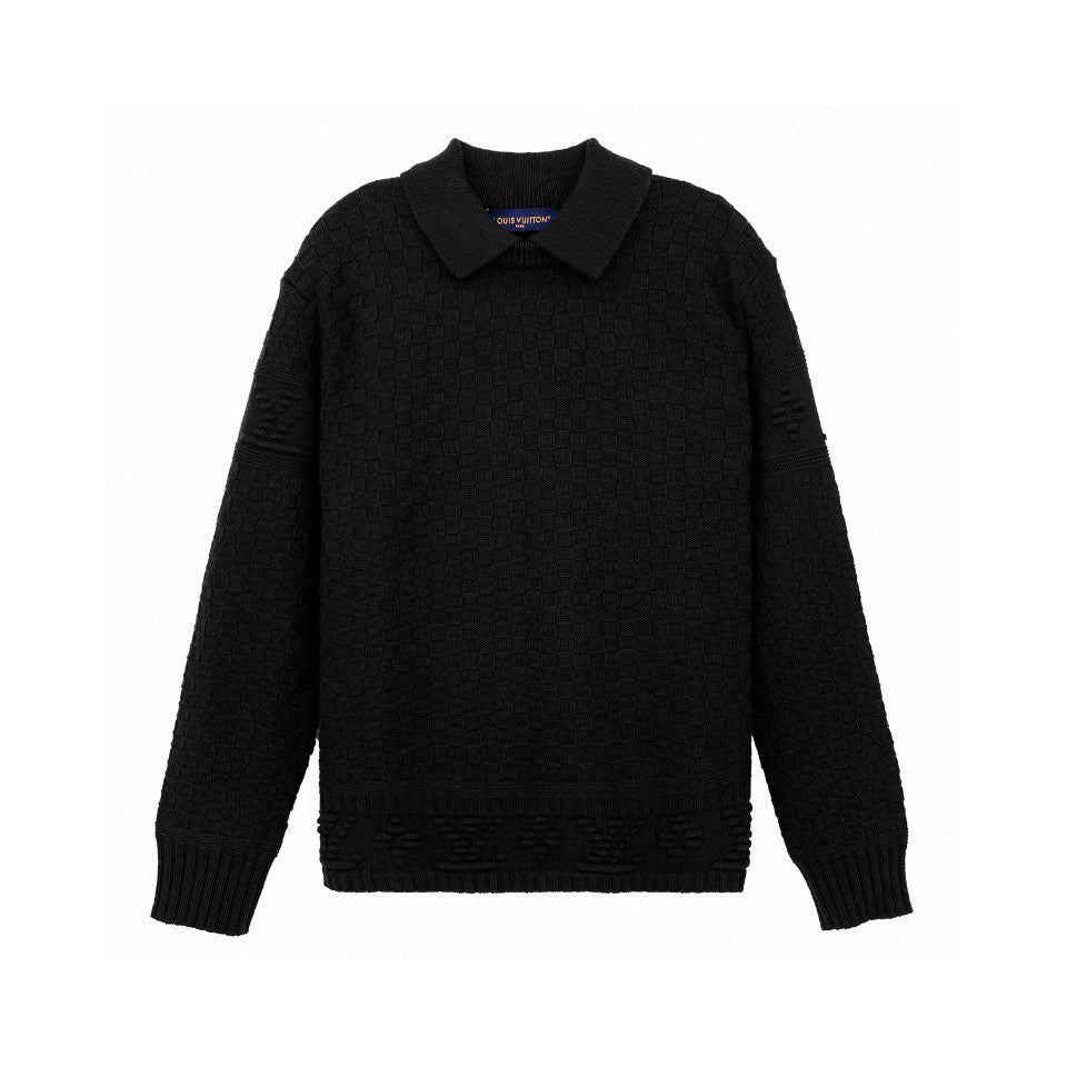 Schwarzes Langarmshirt mit Stricktextur – Herren