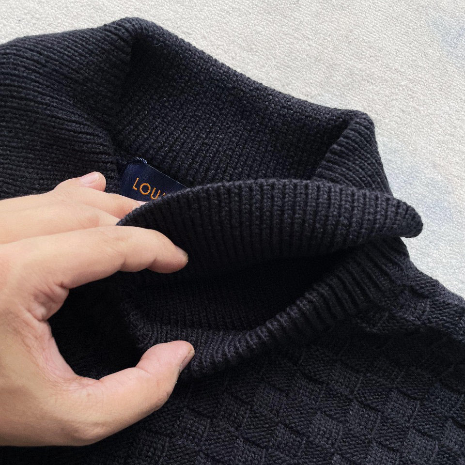 Schwarzes Langarmshirt mit Stricktextur – Herren