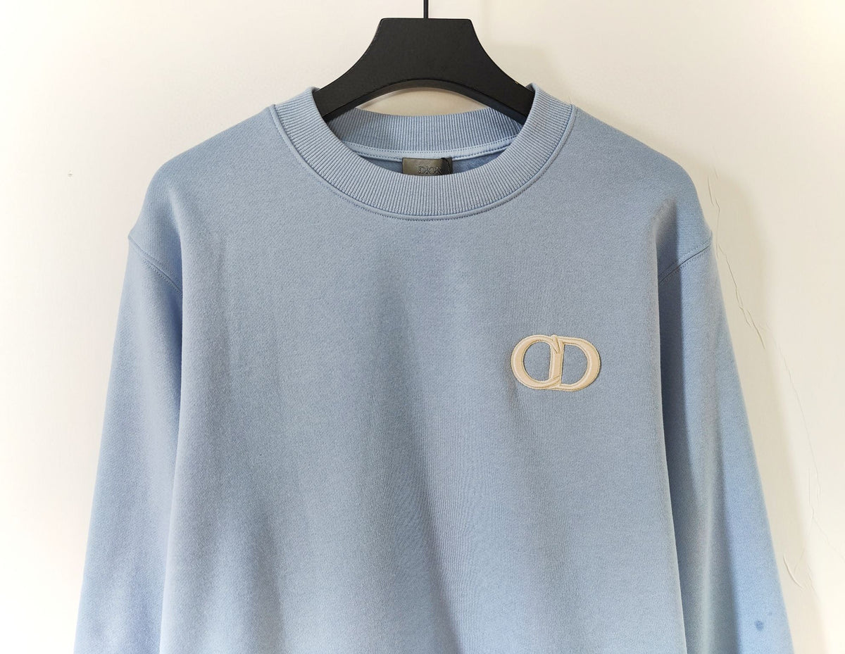 Blue Cotton Logo Crewneck - Men's