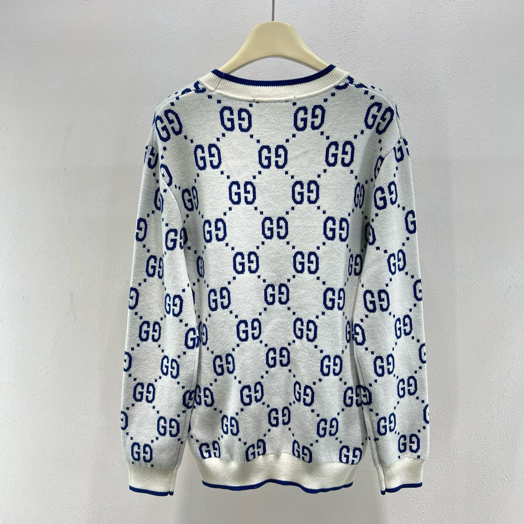 Weißer Jacquard-Monogramm-Rundhals-Pullover – Herren