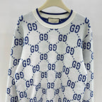 Weißer Jacquard-Monogramm-Rundhals-Pullover – Herren