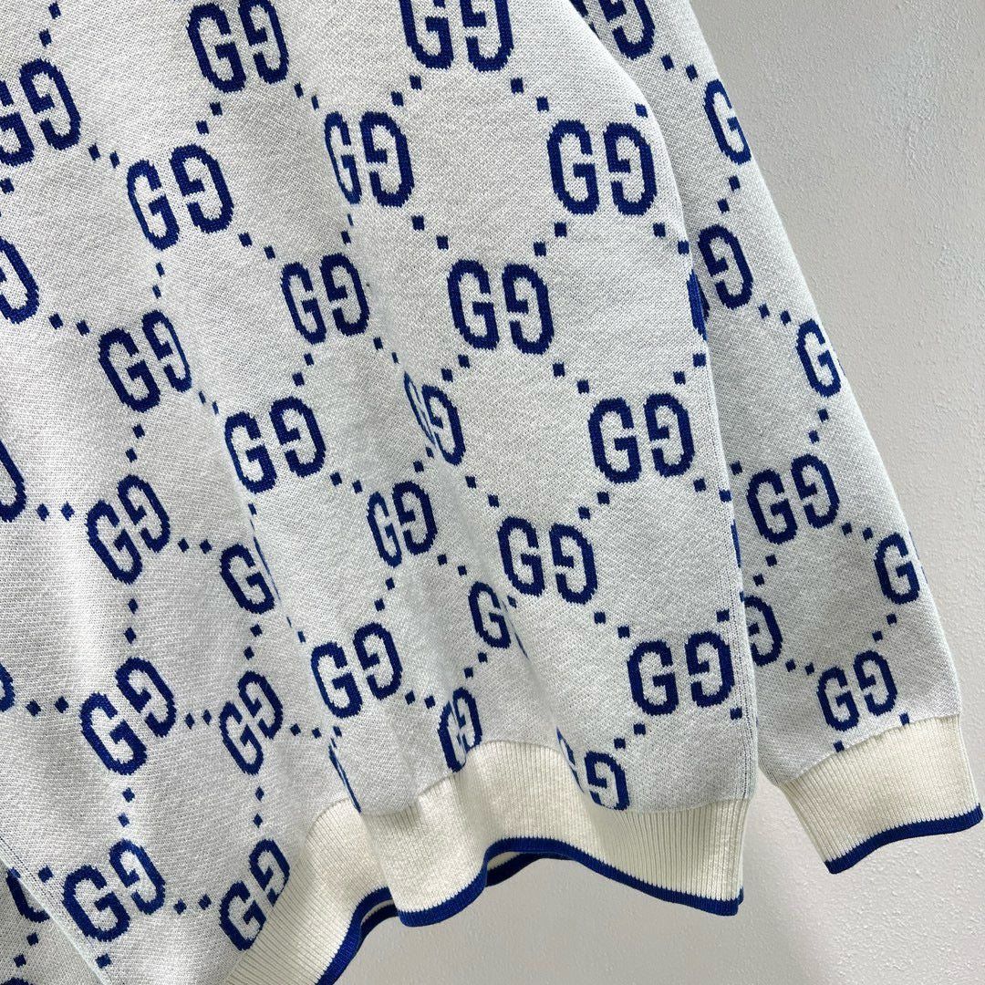 Weißer Jacquard-Monogramm-Rundhals-Pullover – Herren