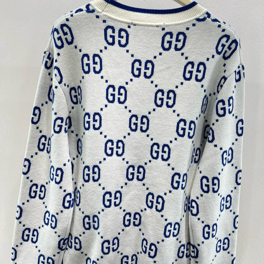 Weißer Jacquard-Monogramm-Rundhals-Pullover – Herren