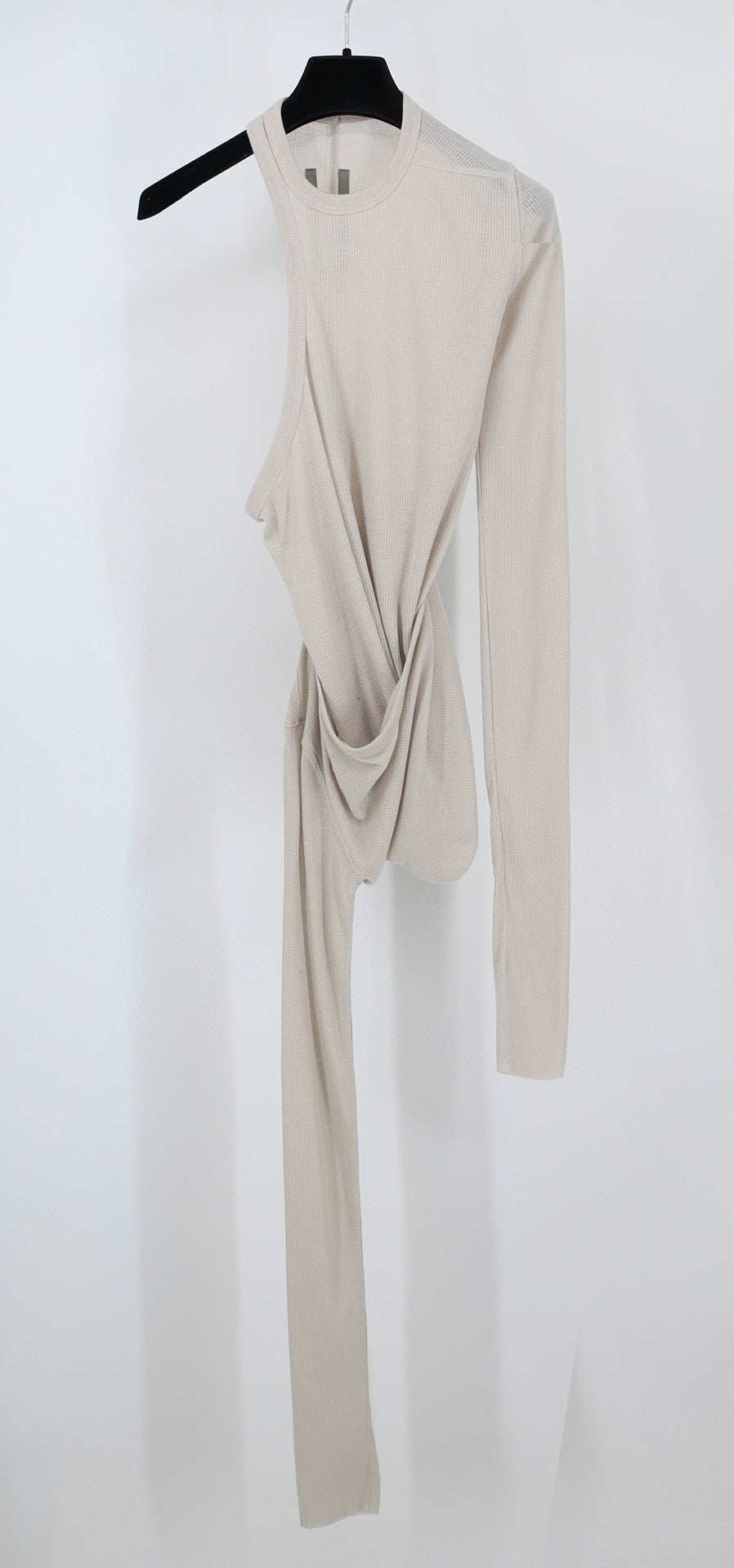 Schwarzes Jersey-Langarmshirt mit asymmetrischem Schnitt – Damen