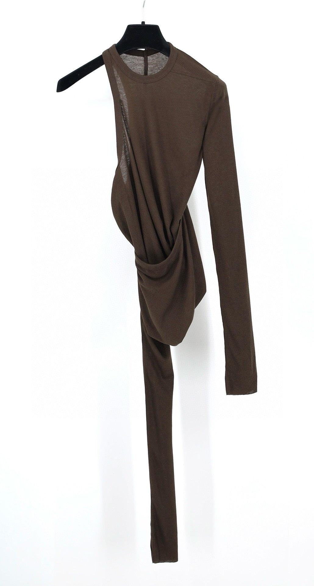 Schwarzes Jersey-Langarmshirt mit asymmetrischem Schnitt – Damen