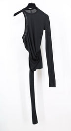 Schwarzes Jersey-Langarmshirt mit asymmetrischem Schnitt – Damen