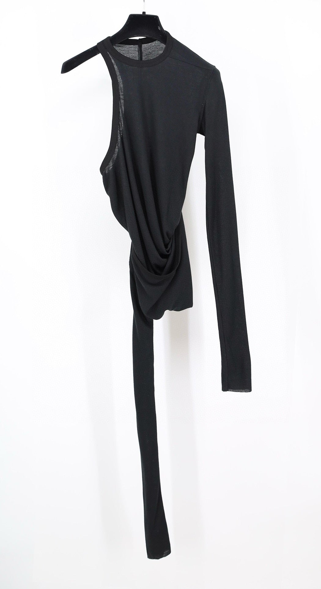 Schwarzes Jersey-Langarmshirt mit asymmetrischem Schnitt – Damen
